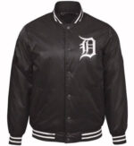 Black Detroit Tigers Old English D Patent Satin Jacket