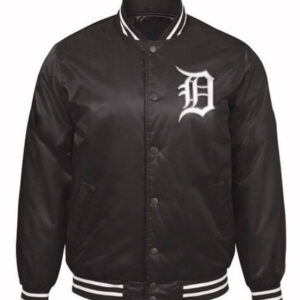 Black Detroit Tigers Old English D Patent Satin Jacket