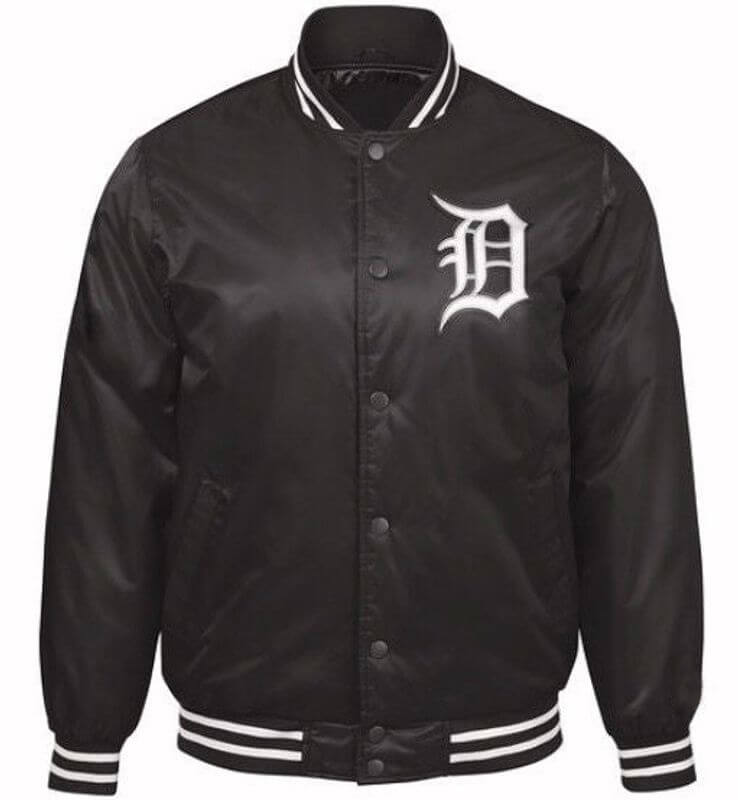 Black Detroit Tigers Old English D Patent Satin Jacket (1) Black Detroit Tigers Old English D Patent Satin Jacket