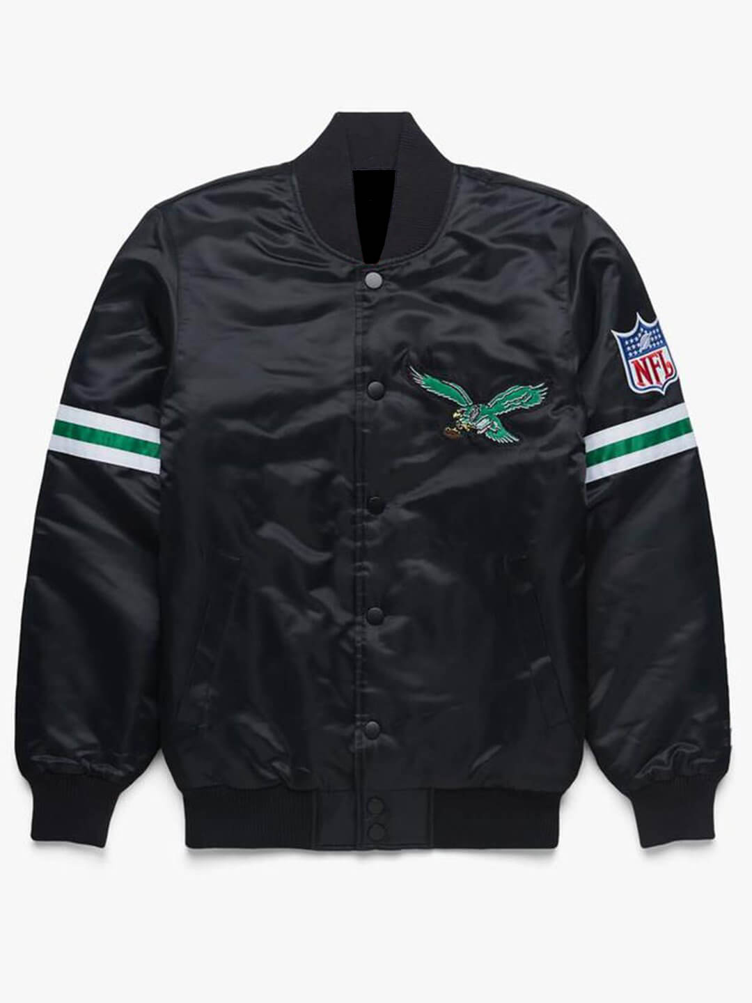 Black Philadelphia Eagles NFL Team Satin Jacket (1) Black Philadelphia Eagles NFL Team Satin Jacket