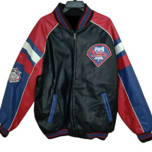 Black Red MLB Philadelphia Phillies Leather Jacket
