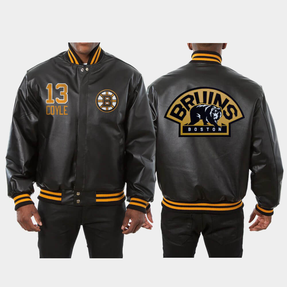 Boston Bruins Charlie Coyle NHL Black Leather Jacket Boston Bruins Charlie Coyle NHL Black Leather Jacket