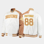 Boston Bruins David Pastrnak 88 White Satin Jacket