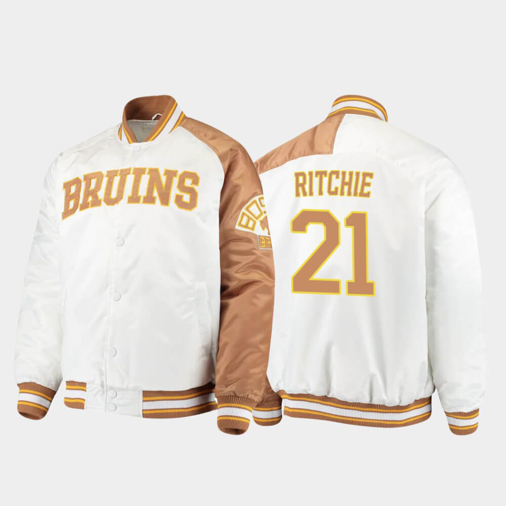 Boston Bruins Nick Ritchie 21 White Satin Jacket Boston Bruins Nick Ritchie 21 White Satin Jacket