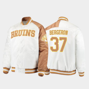 Boston Bruins Patrice Bergeron 37 White Satin Jacket