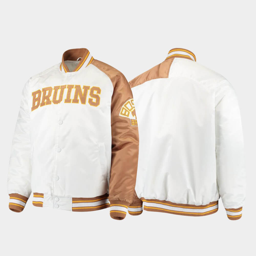 Boston Bruins White Dugout Championship Satin Jacket Boston Bruins White Dugout Championship Satin Jacket
