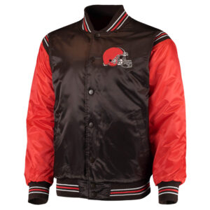 Brown Orange Cleveland Browns NFL Satin Jacket