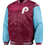 Burgundy Light Blue Philadelphia Phillies Satin Jacket
