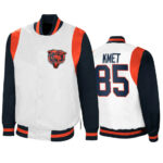 Chicago Bears Cole Kmet NFL White Navy Satin Jacket