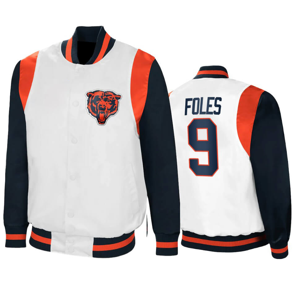 Chicago Bears Nick Foles NFL White Navy Satin Jacket Chicago Bears Nick Foles NFL White Navy Satin Jacket