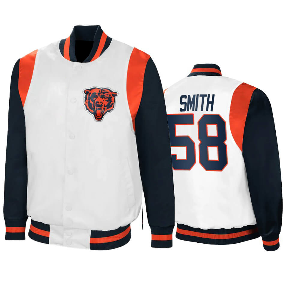 Chicago Bears Roquan Smith White Navy Satin Jacket Chicago Bears Roquan Smith White Navy Satin Jacket
