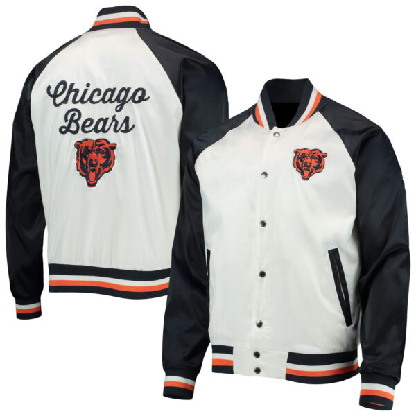 Chicago Bears White And Navy NFL Satin Jacket (3) Chicago Bears White And Navy NFL Satin Jacket