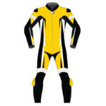 Custom Motorcycle Racing Yellow And Black Leather Suit