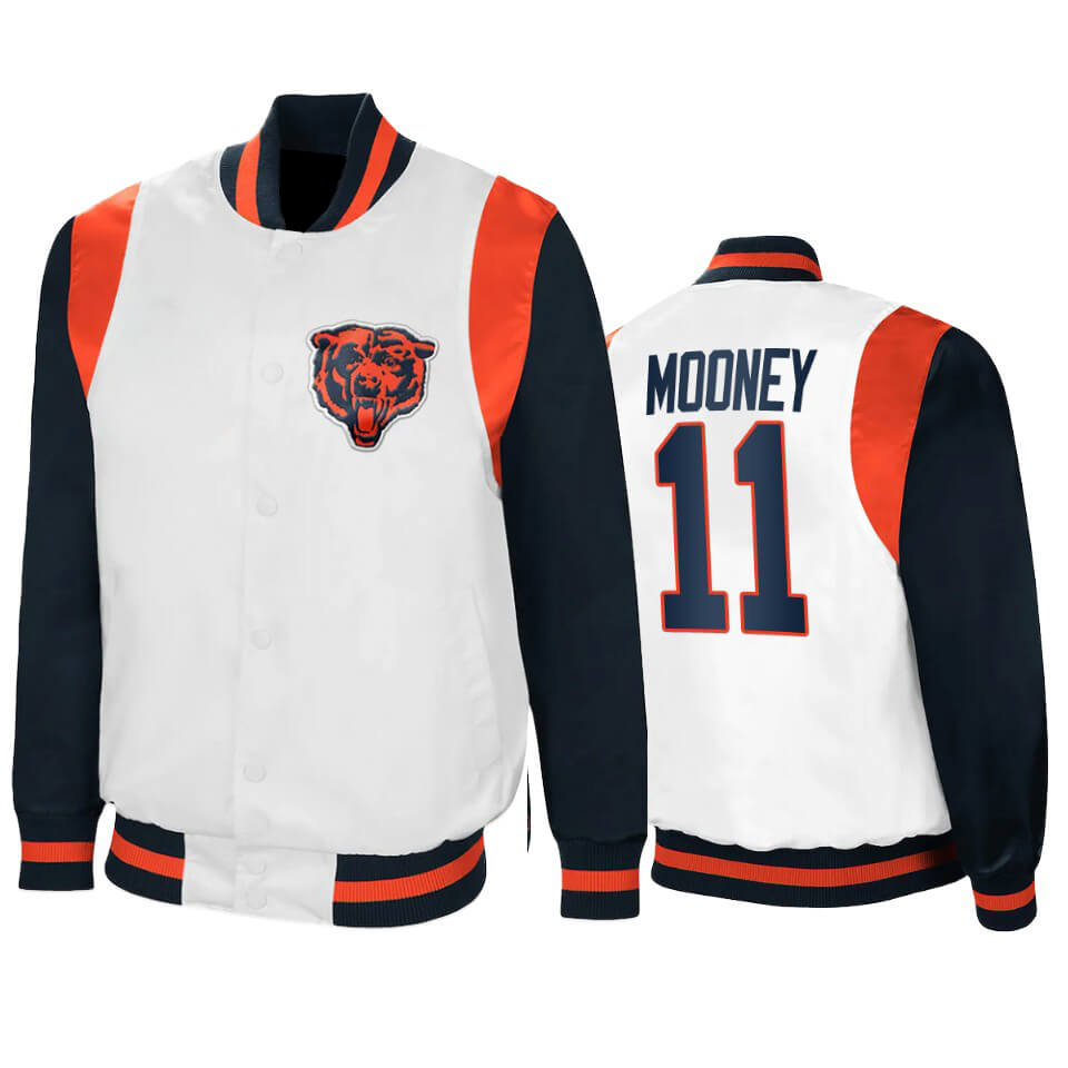 Darnell Mooney Chicago Bears White Navy Satin Jacket Darnell Mooney Chicago Bears White Navy Satin Jacket