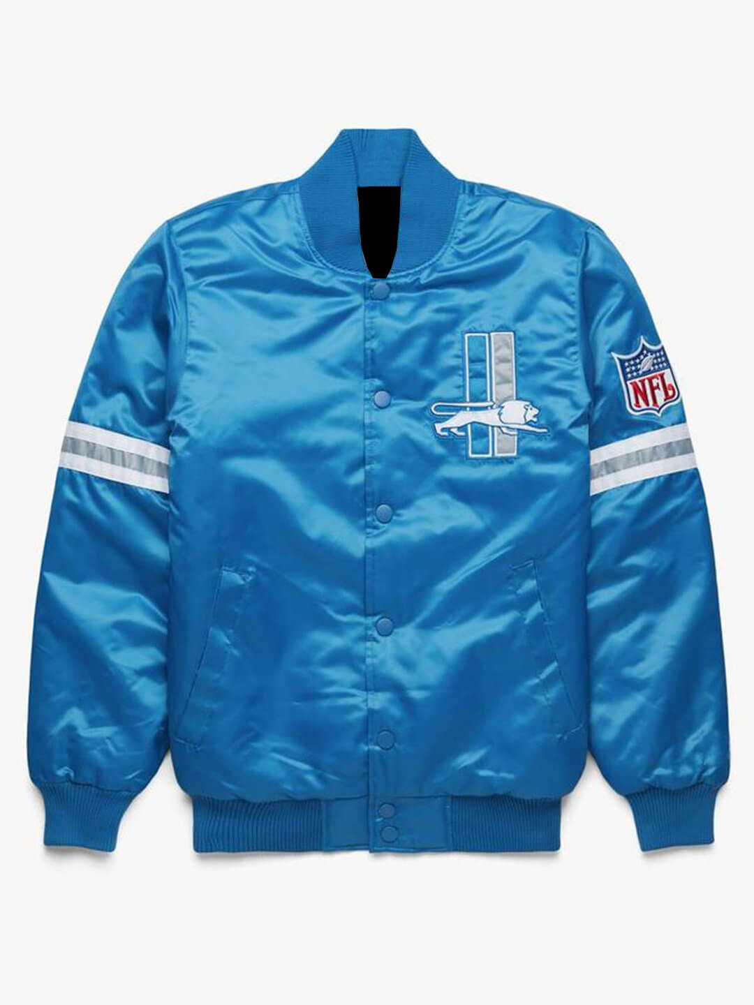 NFL Blue Detroit Lions Satin Jacket(1) NFL Blue Detroit Lions Satin Jacket