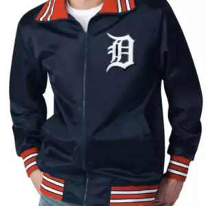 Detroit Tigers Old English D Navy Satin Zip Jacket