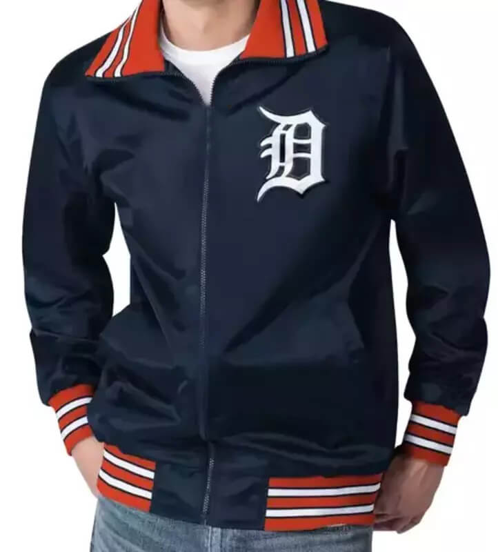 Detroit Tigers Old English D Navy Satin Zip Jacket (1) Detroit Tigers Old English D Navy Satin Zip Jacket