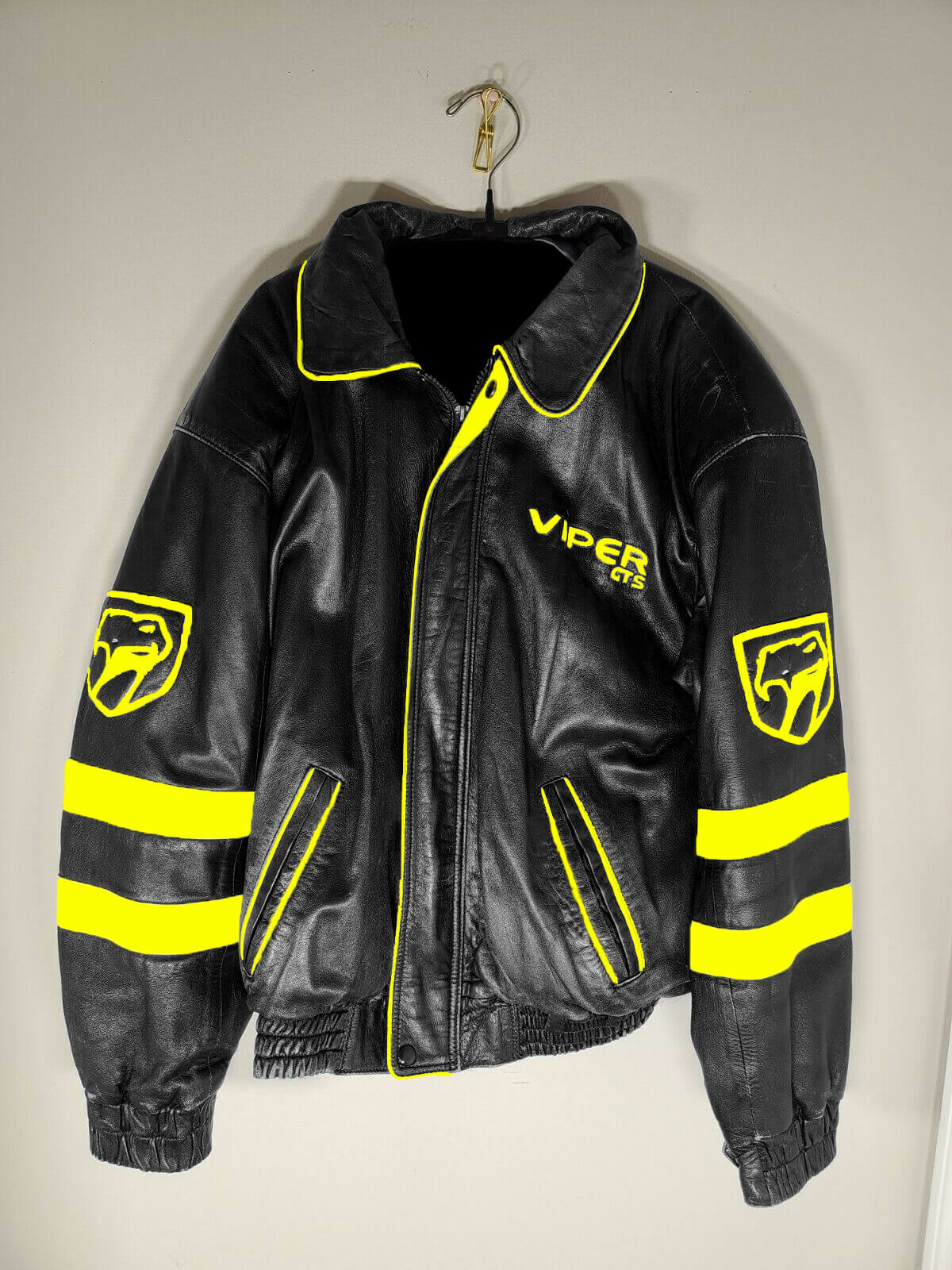 Dodge Viper Black And Yellow Leather Jacket - Maker of Jacket