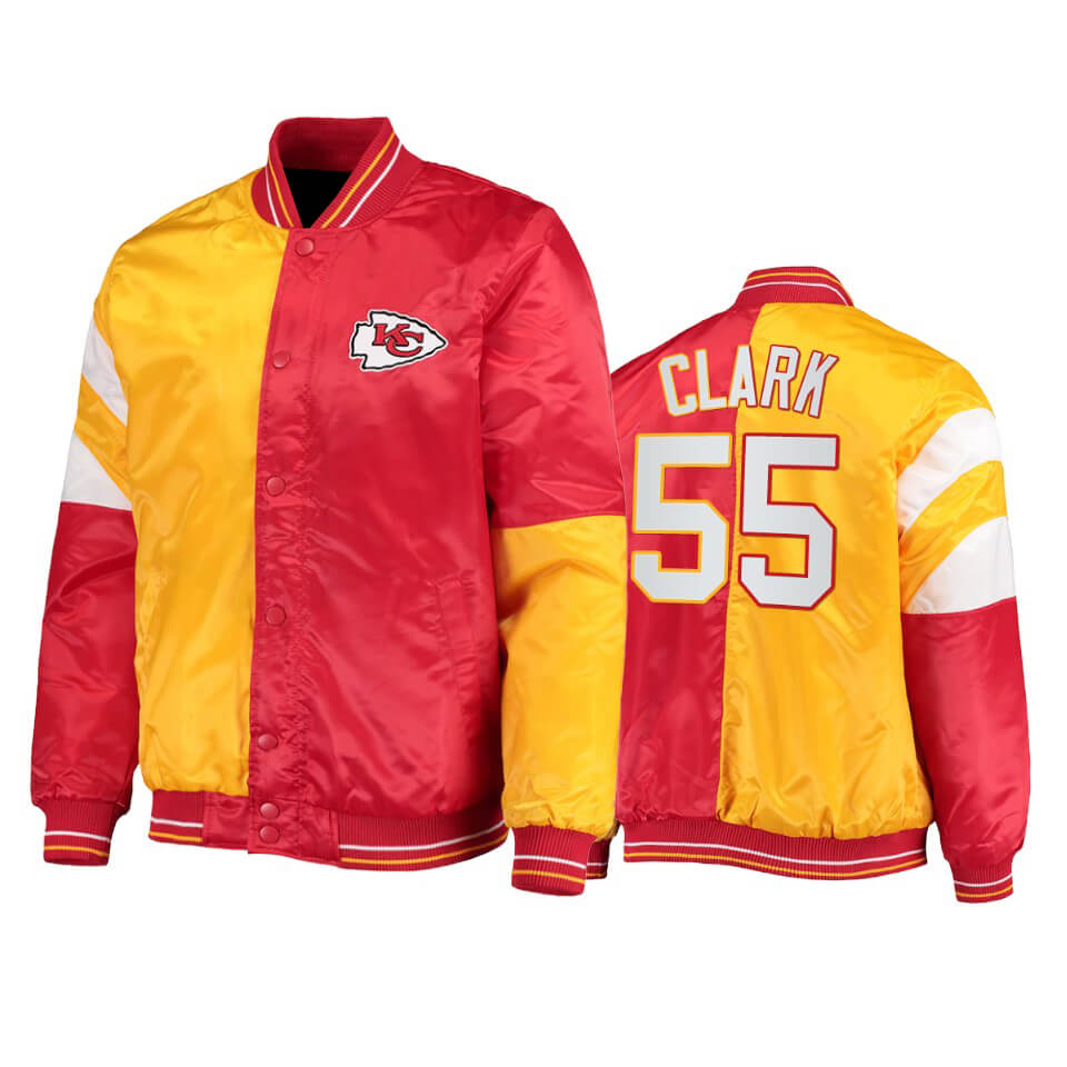 Kansas City Chiefs Frank Clark Tricolor Satin Jacket Kansas City Chiefs Frank Clark Tricolor Satin Jacket