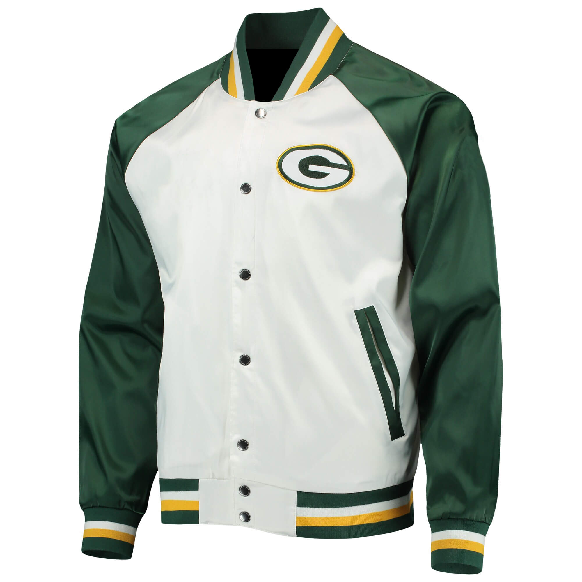 Green Bay Packers White And Green NFL Satin Jacket (1) Green Bay Packers White And Green NFL Satin Jacket