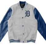 Grey MLB Detroit Tigers Wool Leather Jacket