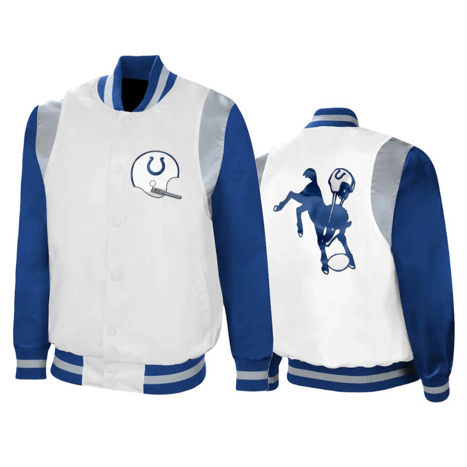 Indianapolis Colts White Royal Retro American Satin Jacket Indianapolis Colts White Royal Retro American Satin Jacket