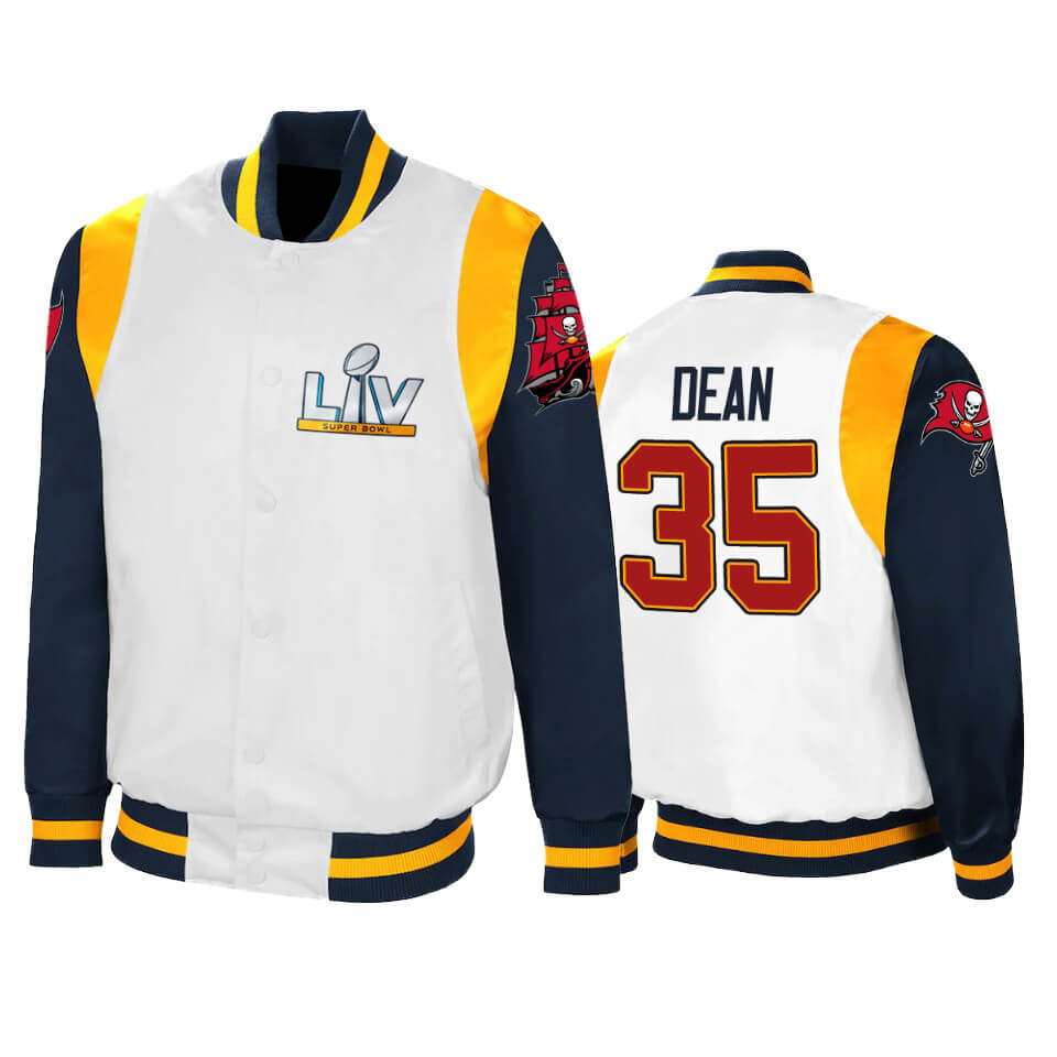 Jamel Dean Tampa Bay Buccaneers White Satin Jacket Jamel Dean Tampa Bay Buccaneers White Satin Jacket