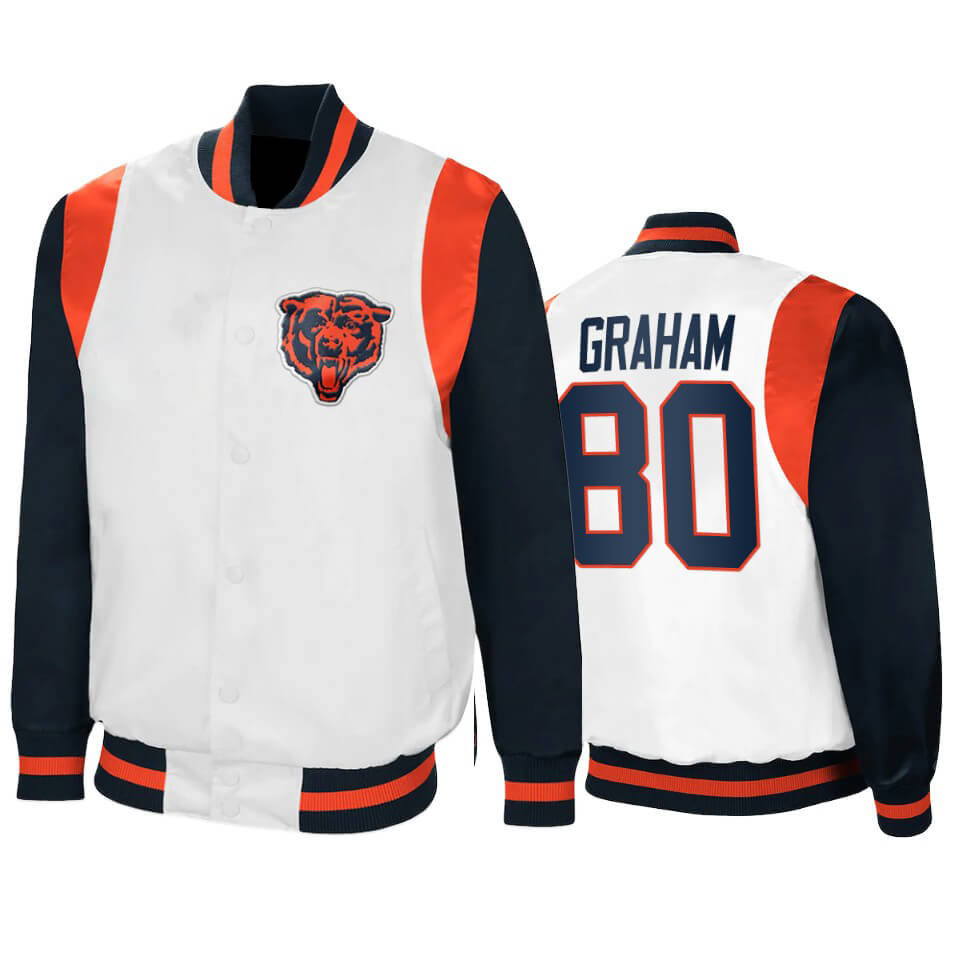 Jimmy Graham Chicago Bears White Navy Satin Jacket Jimmy Graham Chicago Bears White Navy Satin Jacket