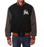 MLB Black Miami Marlins Two Tone Varsity Jacket