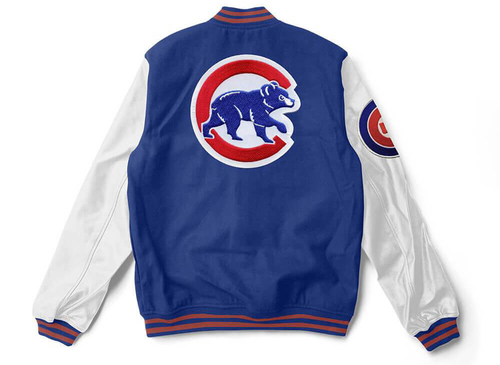 MLB Chicago Cubs Blue White Wool Leather Jacket - Maker of Jacket