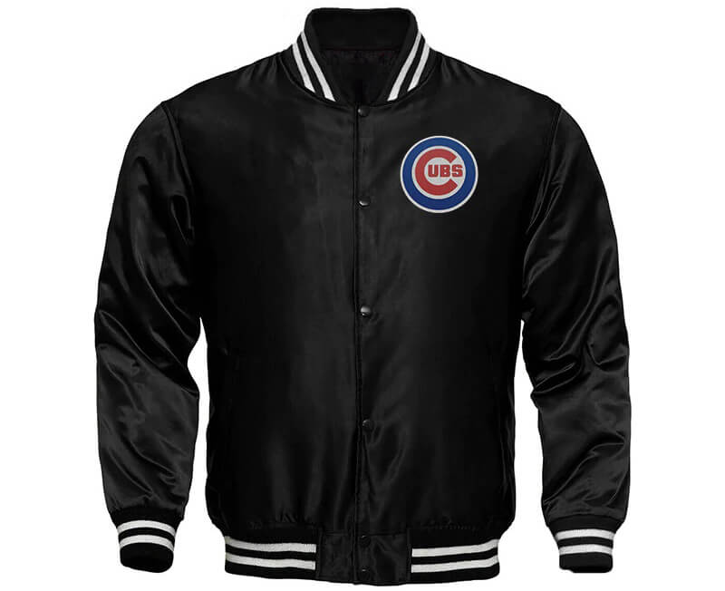 MLB Chicago Cubs Locker Room Black Satin Jacket (1) MLB Chicago Cubs Locker Room Black Satin Jacket
