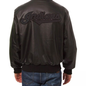 MLB Cleveland Indians Baseball Black Leather Jacket