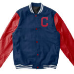 MLB Cleveland Indians Blue Wool Leather Jacket