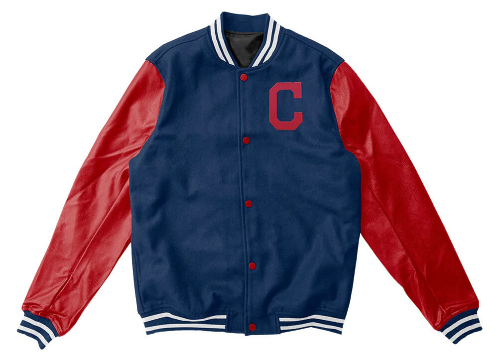 MLB Cleveland Indians Blue Wool Leather Jacket (1) MLB Cleveland Indians Blue Wool Leather Jacket