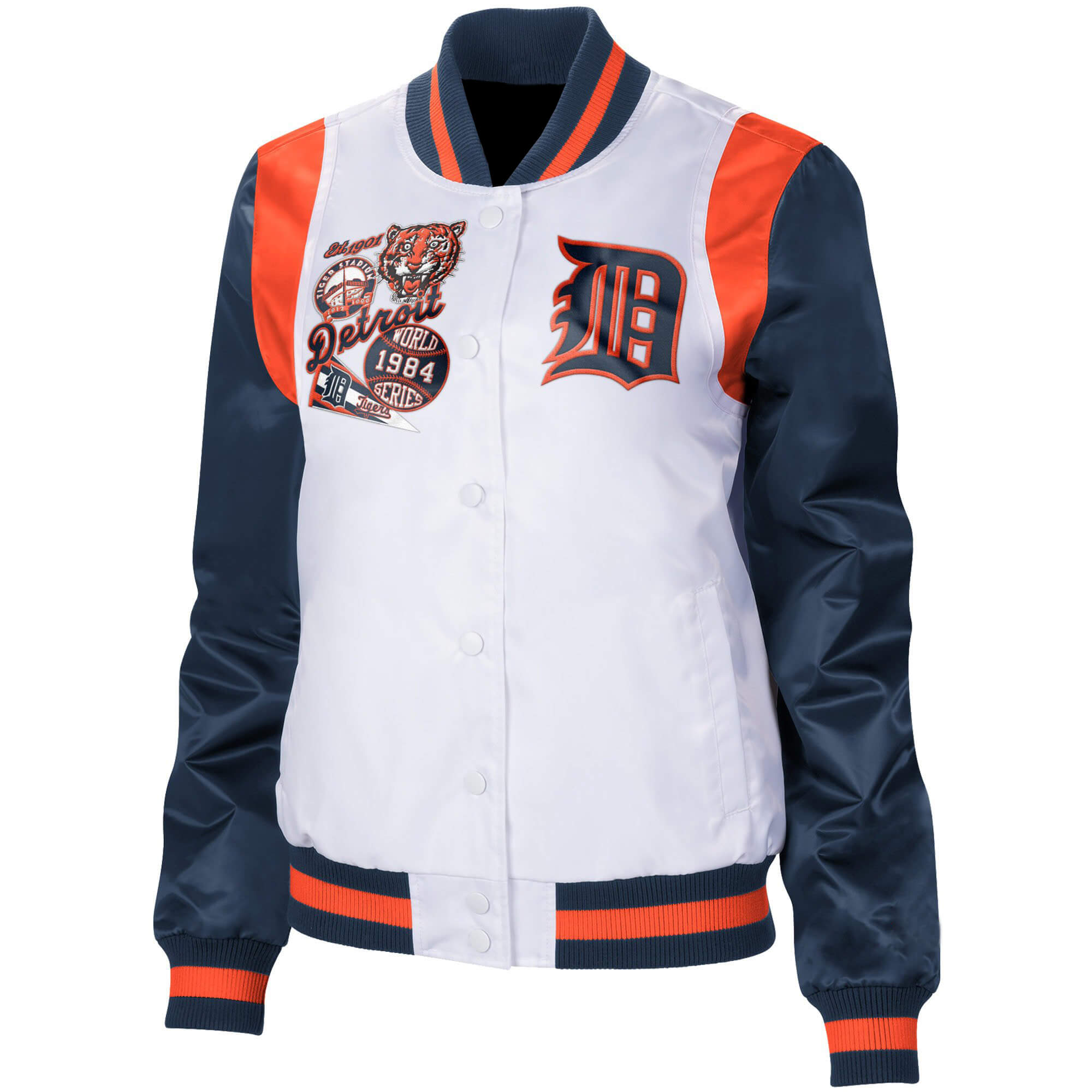 MLB Detroit Tigers Historic Logo Endzone Satin Jacket (1) MLB Detroit Tigers Historic Logo Endzone Satin Jacket