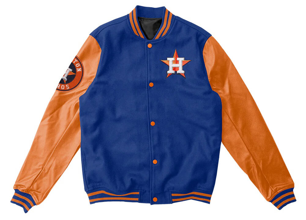 MLB Houston Astros Blue Orange Varsity Jacket (1) MLB Houston Astros Blue Orange Varsity Jacket