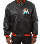 MLB Miami Marlins Black Leather Jacket