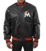 MLB Miami Marlins Black Leather Jacket