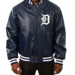 MLB Navy Blue Detroit Tigers Leather Jacket