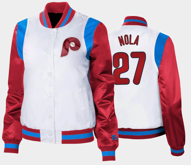 MLB Philadelphia Phillies Aaron Nola Satin Jacket (1) MLB Philadelphia Phillies Aaron Nola Satin Jacket