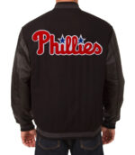 MLB Philadelphia Phillies Black Wool Leather Jacket