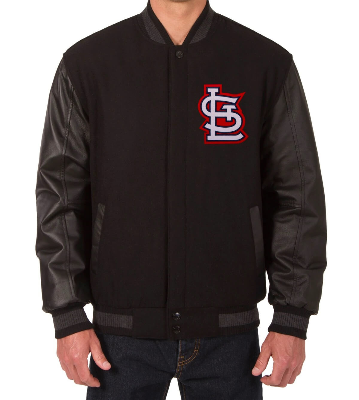 MLB St. Louis Cardinals Black Varsity Jacket (2) MLB St. Louis Cardinals Black Varsity Jacket