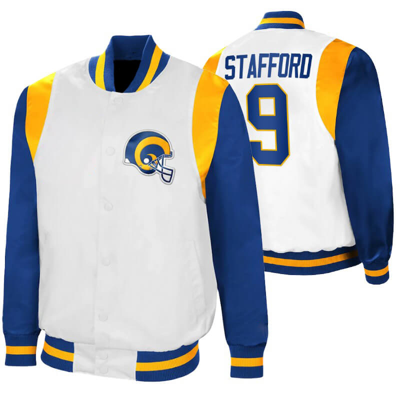 Matthew Stafford NFL Los Angeles Rams Satin Jacket (1) Matthew Stafford NFL Los Angeles Rams Satin Jacket