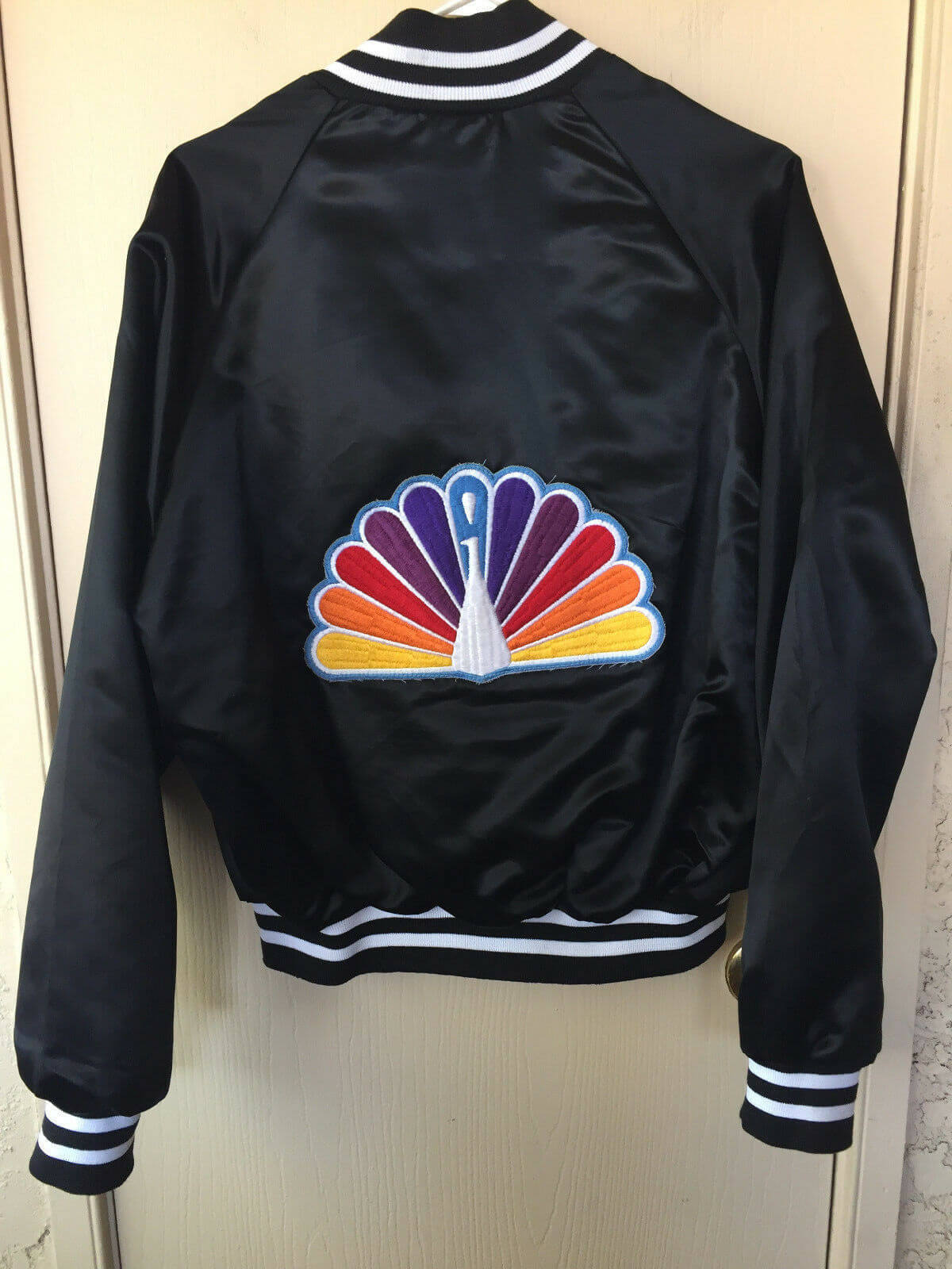 NBC Sports Peacock Logo Black Satin Jacket