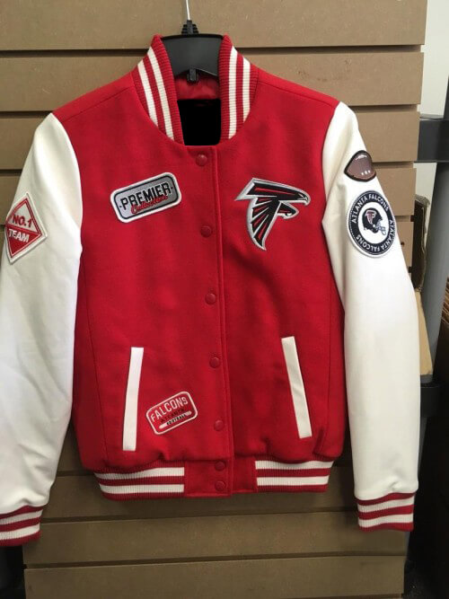NFL Atlanta Falcons Red And White Varsity Jacket (1) NFL Atlanta Falcons Red And White Varsity Jacket
