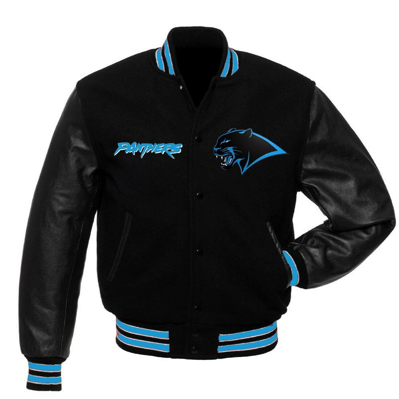 NFL Black Carolina Panthers Varsity Jacket (1) NFL Black Carolina Panthers Varsity Jacket