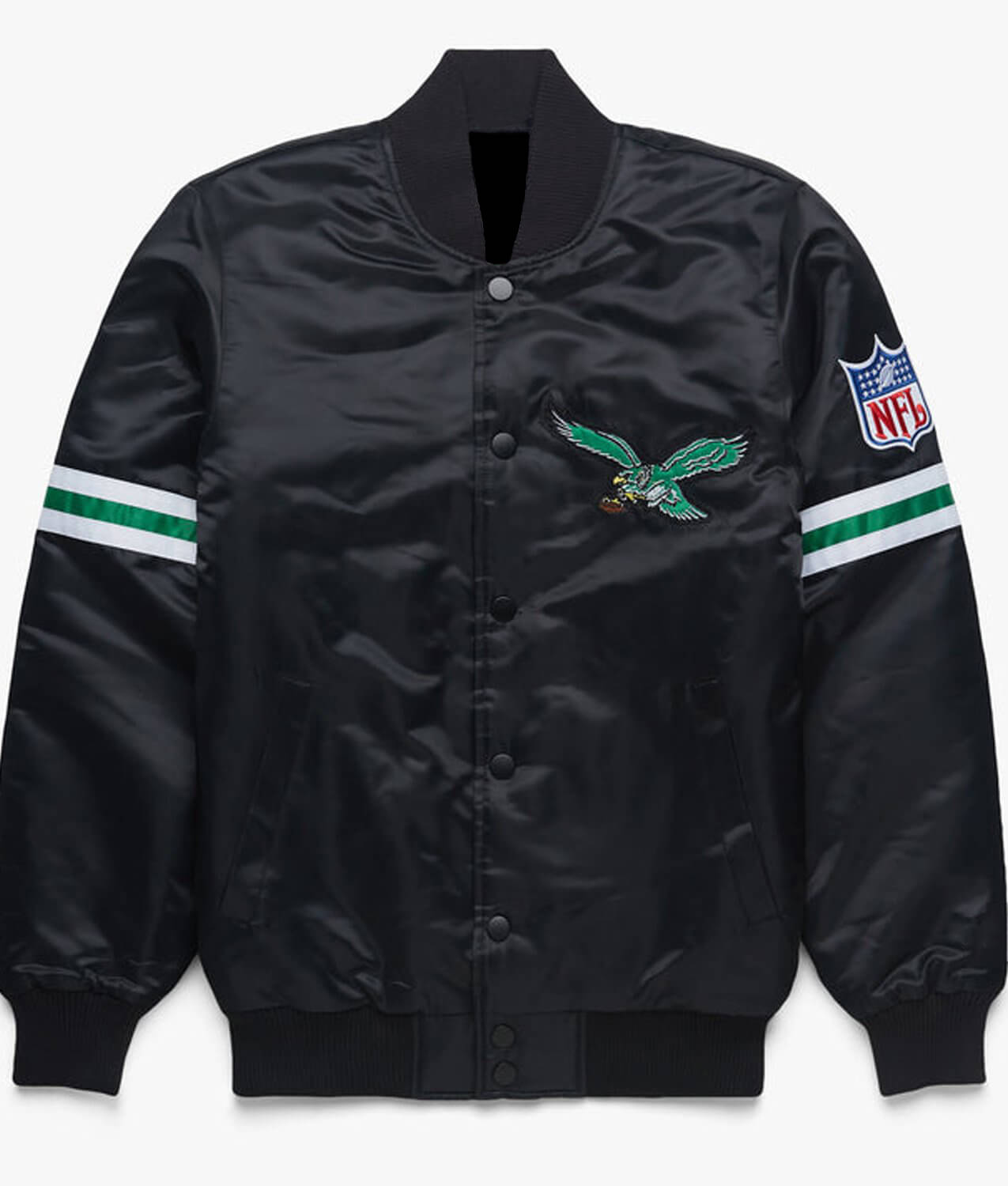 NFL Black Philadelphia Eagles Satin Jacket (1) NFL Black Philadelphia Eagles Satin Jacket