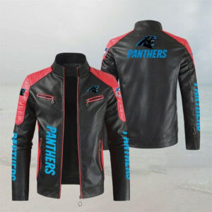 NFL Black Red Carolina Panthers Leather Jacket