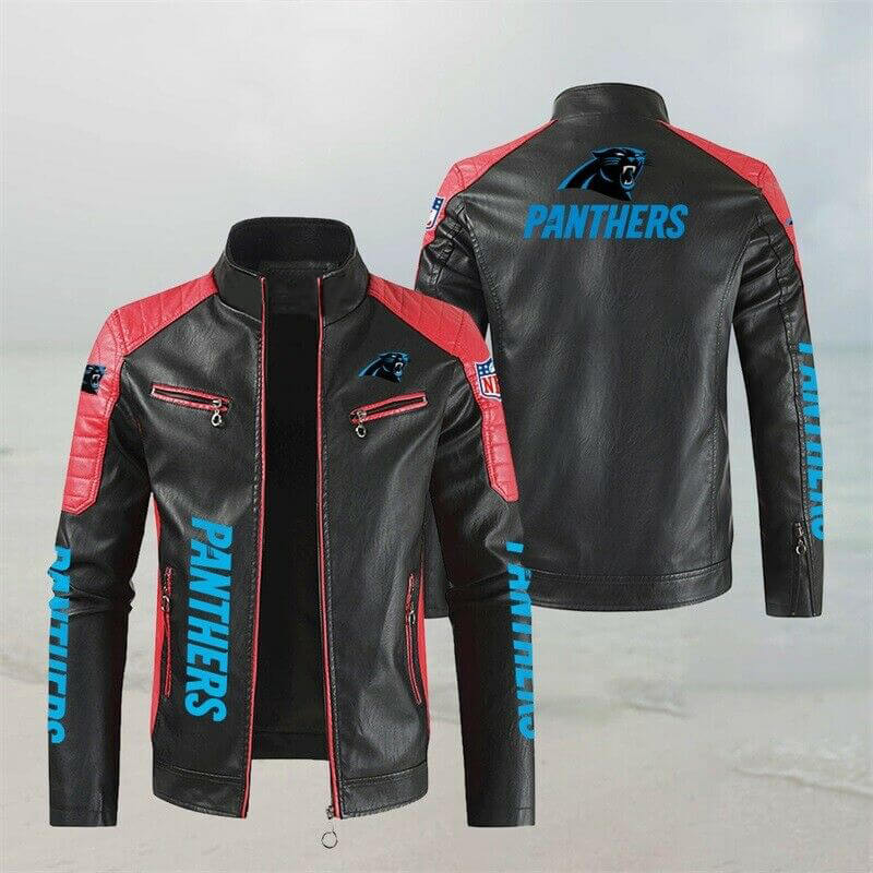 NFL Black Red Carolina Panthers Leather Jacket (1) NFL Black Red Carolina Panthers Leather Jacket