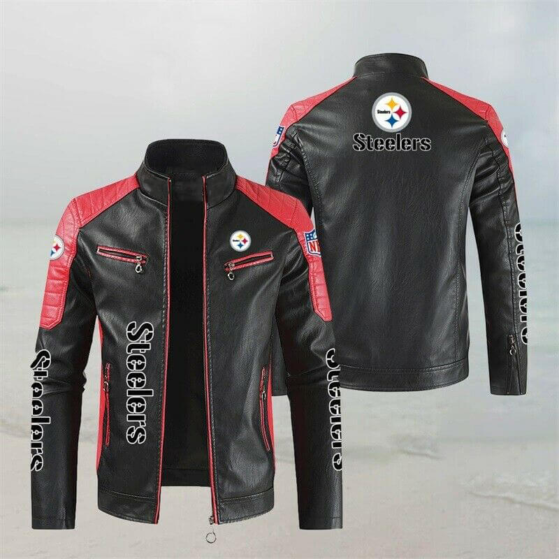 NFL Black Red Pittsburgh Steelers Leather Jacket (1) NFL Black Red Pittsburgh Steelers Leather Jacket